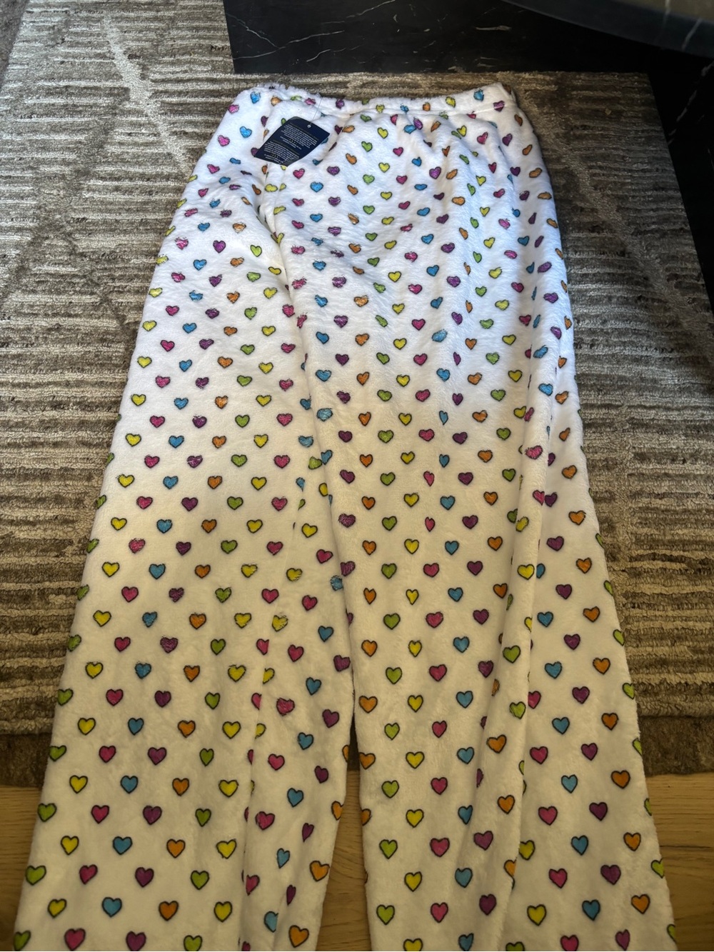 Cozy Heart-Print White Fleece pants girls
